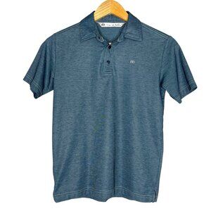 Travis Mathew Boys Medium Polo Shirt Blue Golf Active Logo Short Sleeve Athletic